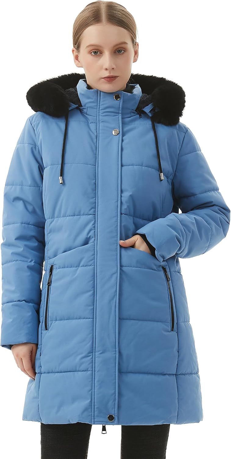 Detalle 2 de MOERDENG Women's Long Winter Puffer Coat, Waterproof with Detachable Faux-Fur Hood
