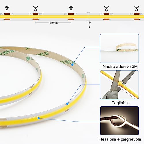 Detalle de AXMOTUT Striscia LED COB 5 metri 24V 4000K con Alimentatore e Telecomando RF