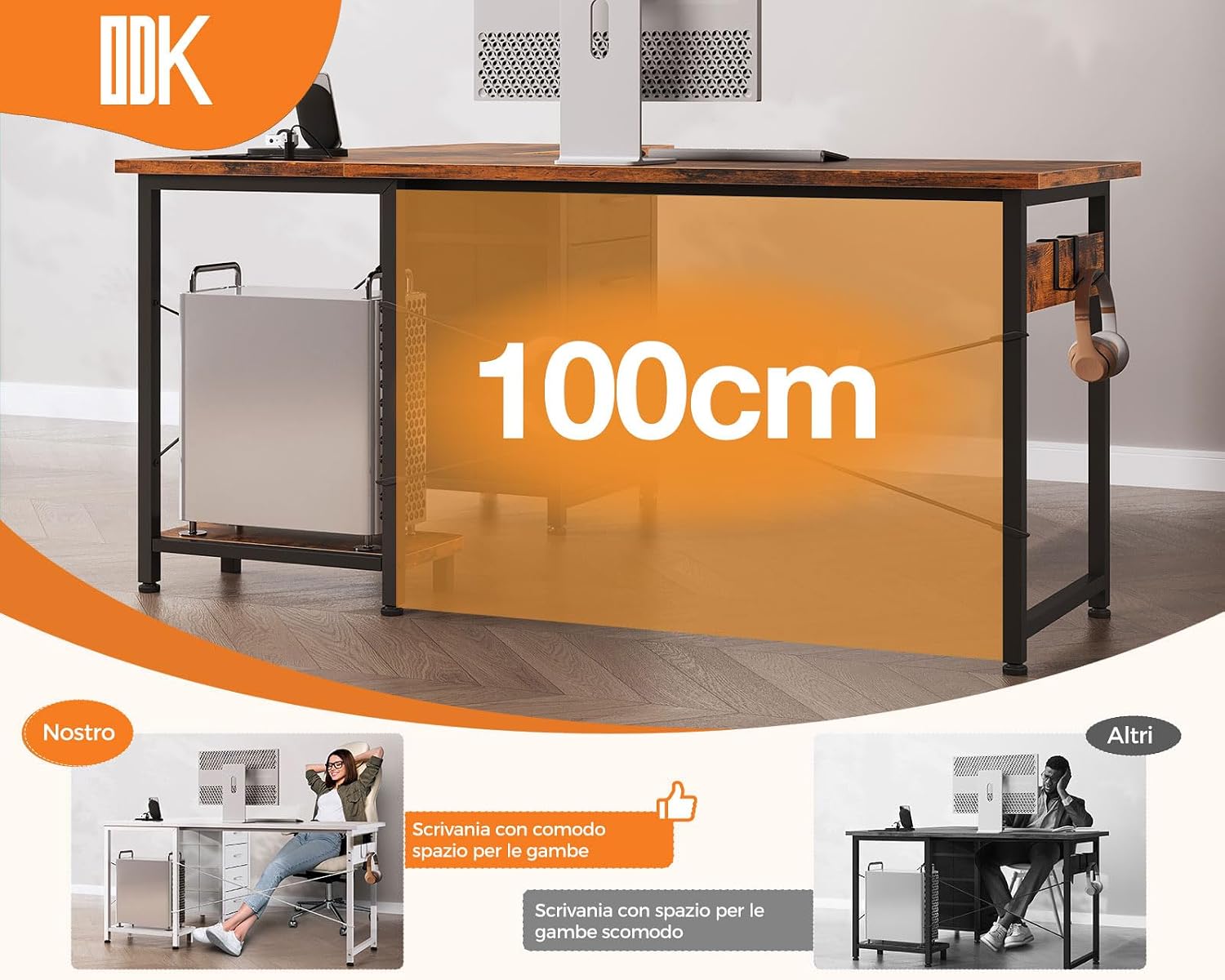 Detalle 2 de ODK Scrivania Angolare con cassetti, 135×100
