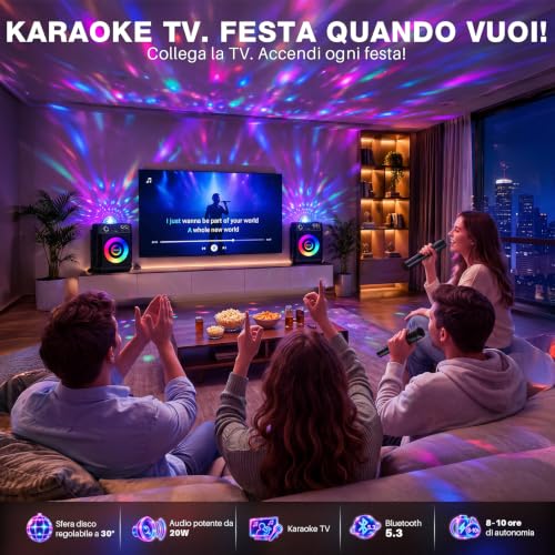 Thumbnail 6 de Gralal karaoke portatile con 2 microfoni wireless, speaker da 20 W e sfera luminosa regolabile