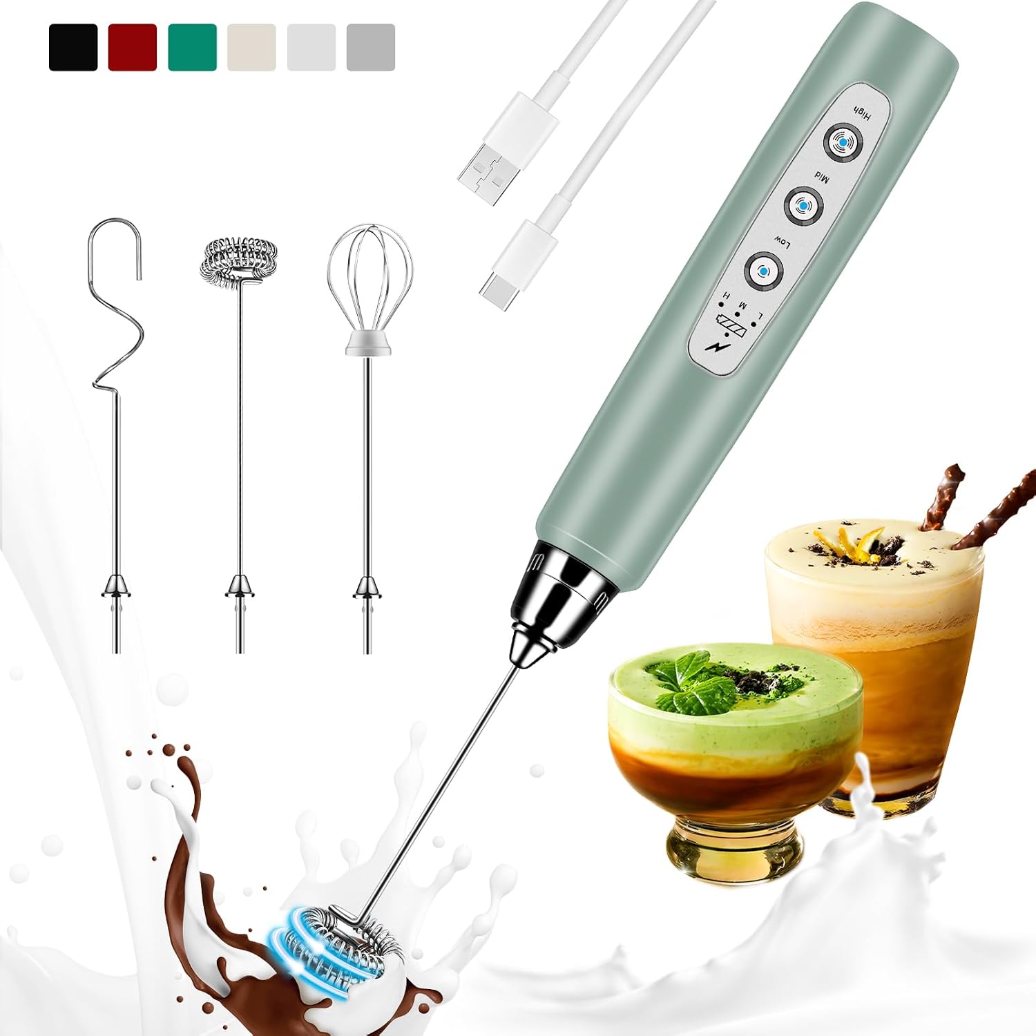 Detalle de Colarlemo handheld milk frother with three whisks
