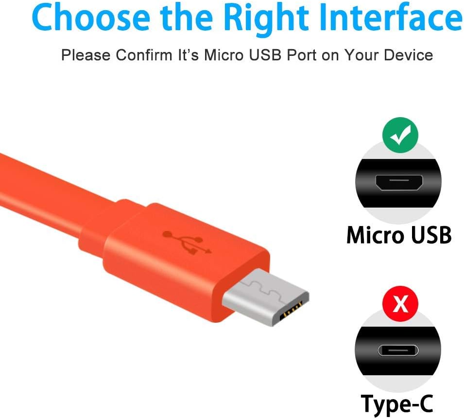 Detalle de Adhiper Micro USB Flachladekabel 1 m – Flachkabel für JBL Flip, Clip, Charge, Go, Pulse, Trip, Tune & UE Boom (Orange)