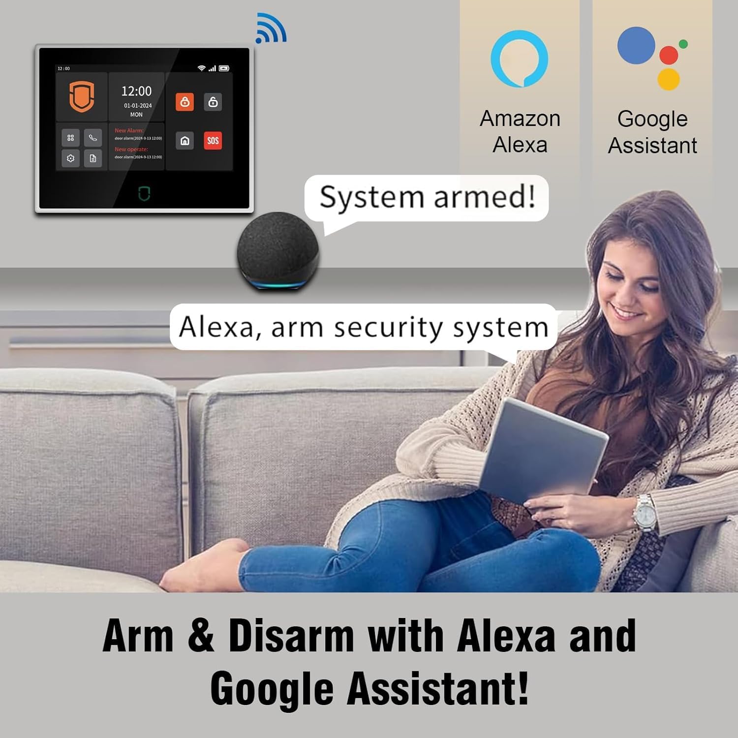 Detalle de Wolf Guard WT4F-W06 Allarme domestico 4G + WiFi touchscreen da 7" con sirena solare 110 dB e rilevatore di movimento