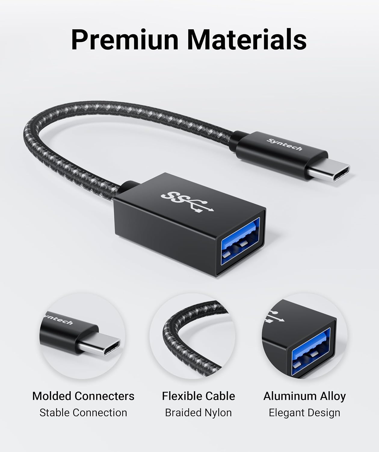 Detalle de Syntech lot de 2 adaptateurs USB-C vers USB 3.0 (10 Gbps) avec OTG, noir