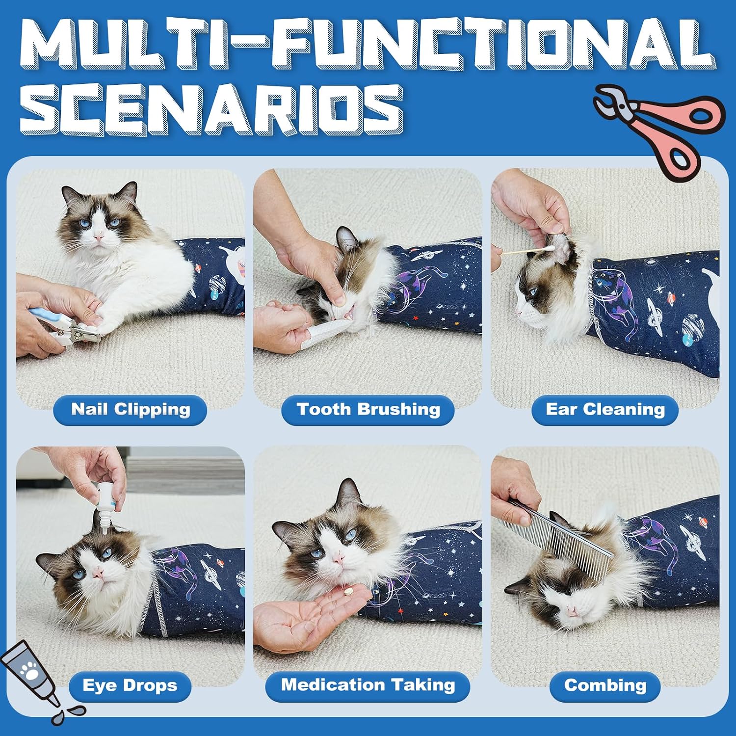 Detalle 2 de Supet Cat Grooming Wrap, Self-Adherent Plush Swaddle for Nail Trimming
