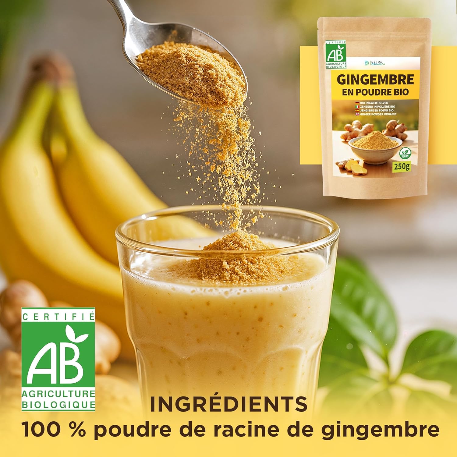 Thumbnail 5 de DETOX ORGANICA Gingembre en poudre BIO 250 g (100% pur, racine moulue) – sachet refermable