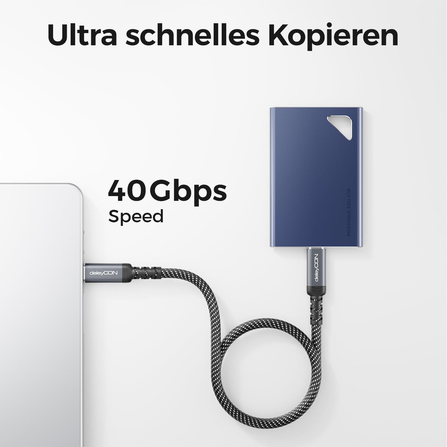 Detalle de deleyCON USB-C Kabel 1m: USB 4.0, 40 Gbit/s, 240W PD PPS, DP Alt Mode bis 8K/60Hz