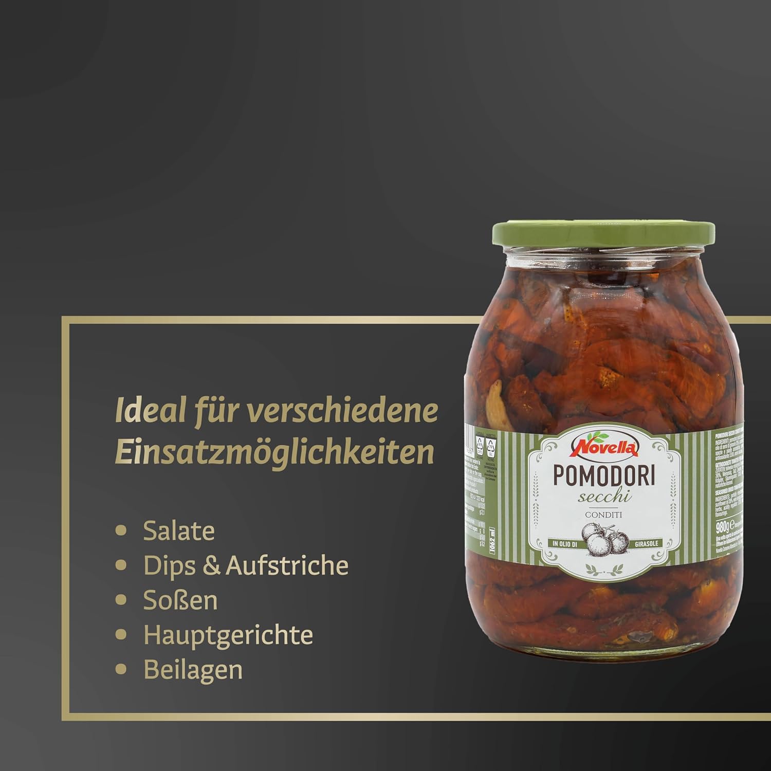 Detalle de Novella Pomodorone – Italienische halb-getrocknete Tomaten in Sonnenblumenöl, 950 g