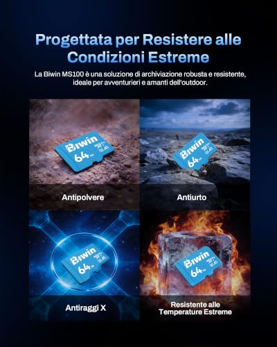 Thumbnail 4 de BIWIN MS100 MicroSDXC 64 GB UHS-I 100 MB/s | A1, V30, U3, per foto e video 4K
