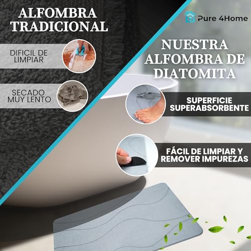 Thumbnail 3 de Pure 4Home Alfombra de diatomita para baño 60x40 (Grey Waves) secado rápido antideslizante