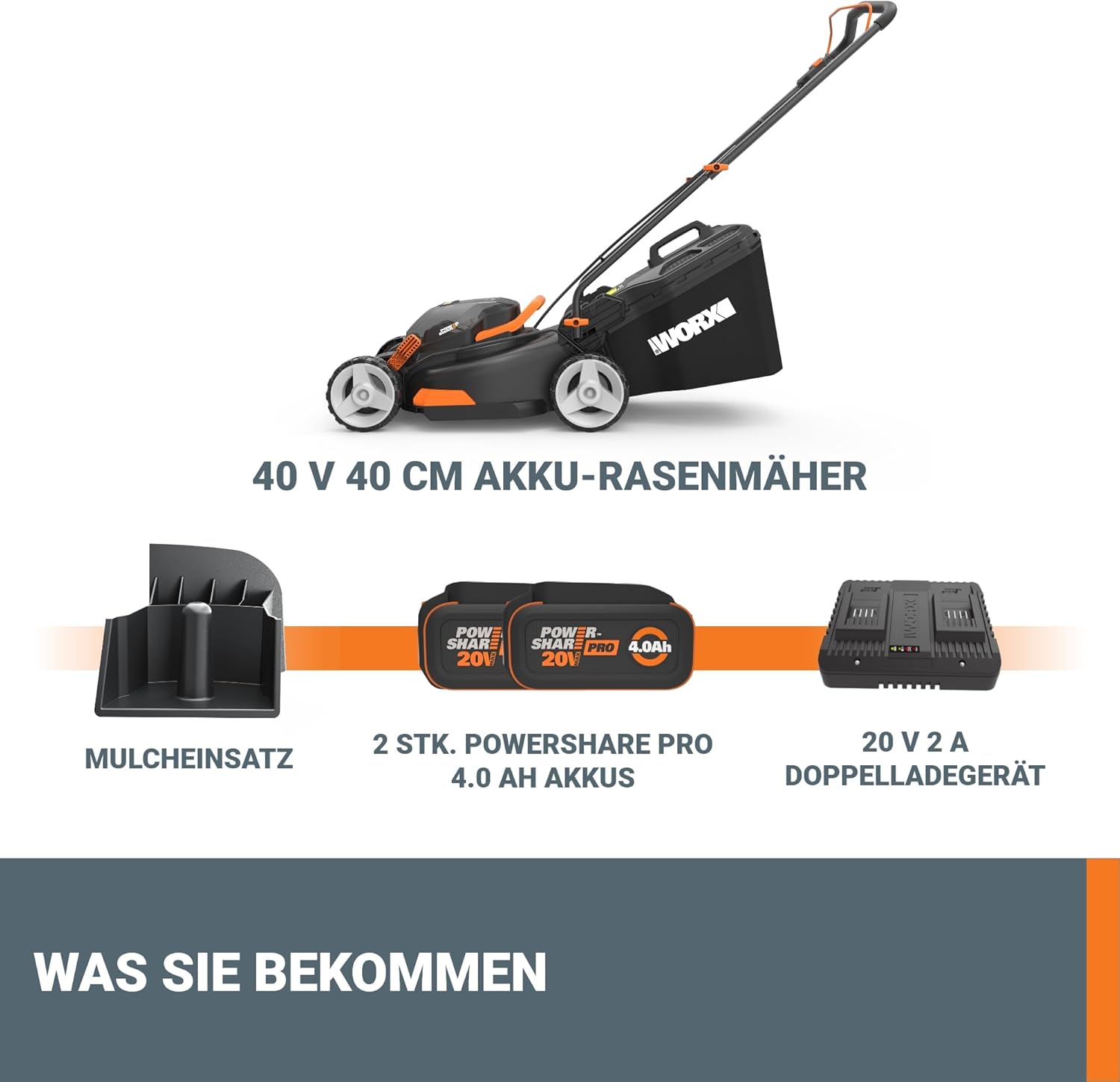 Thumbnail 6 de WORX WG743E Akku-Rasenmäher 40V mit Mulchfunktion und PowerShare-Akkus für bis zu 500 m²