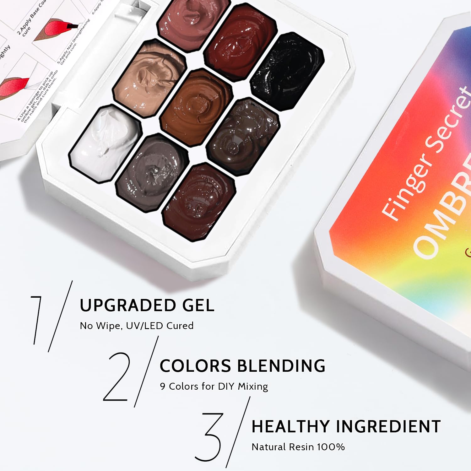 Detalle 1 de Karroy Sponge Pat Paint Nail Gel (9-Color Ombre Gradient), UV/LED Curing No-Wipe Gel for Floral Nail Art