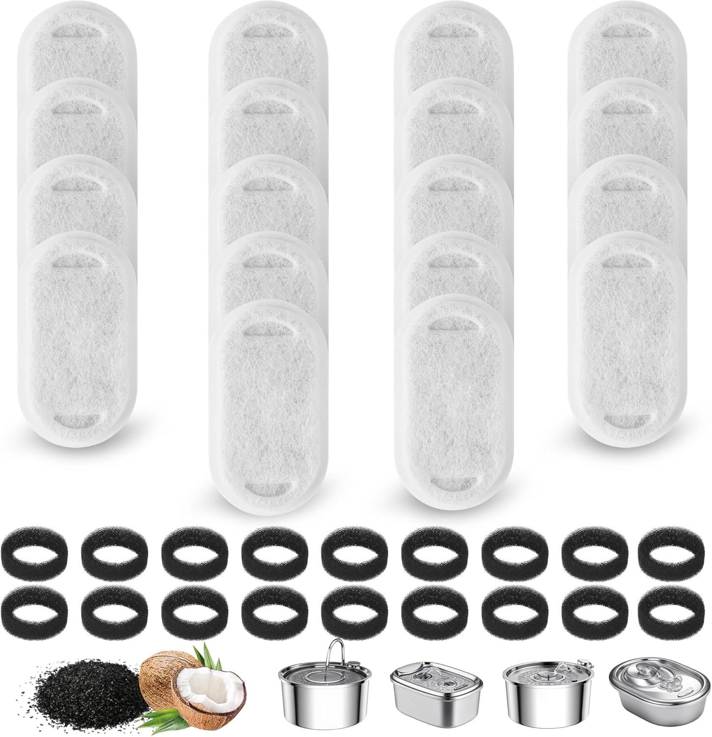 Detalle de Filtre YeeQo pour fontaine chat – 36 pièces (18 charbon actif + 18 éponge) pour distributeurs 2L/3,2L/4L