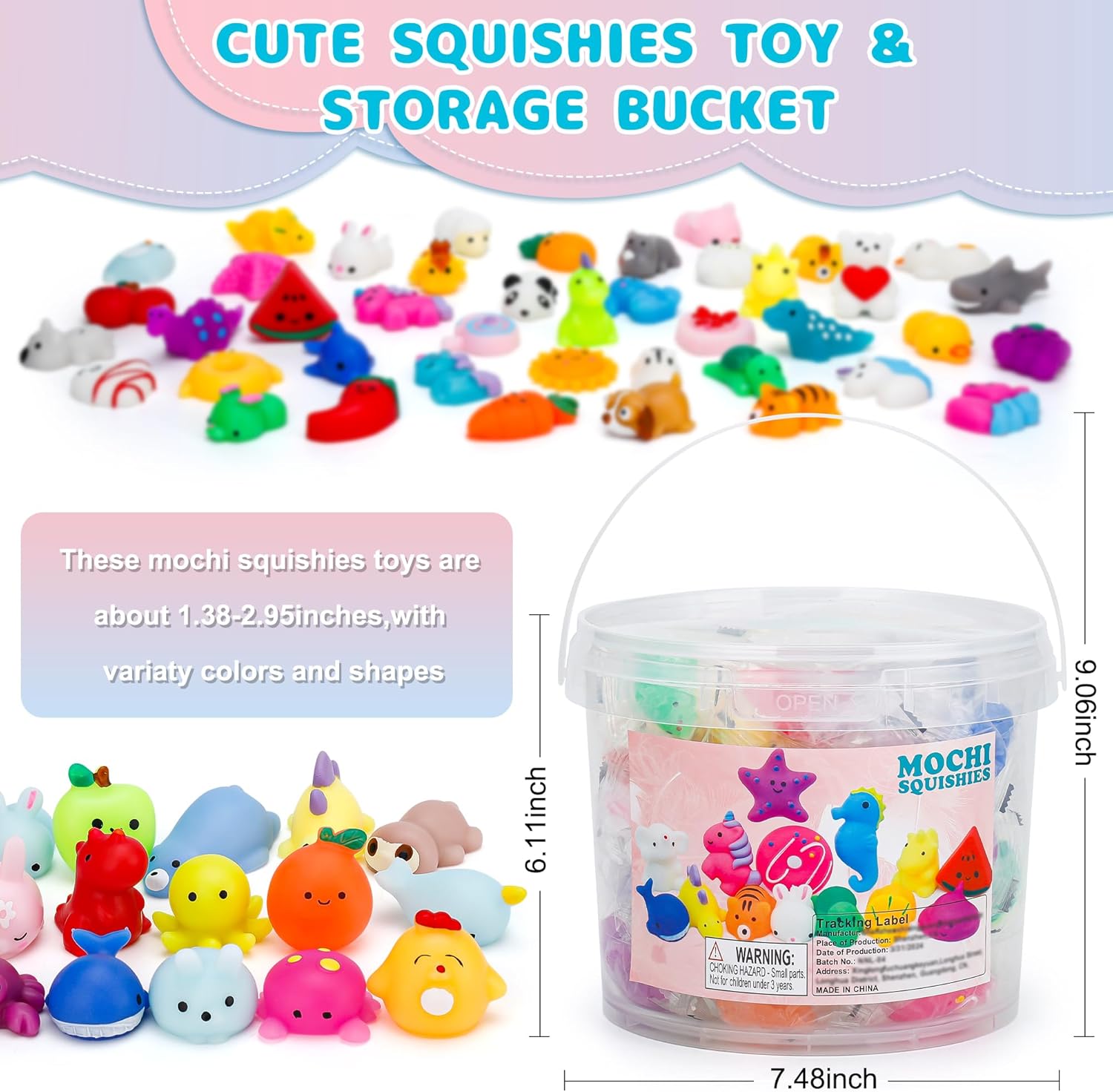Detalle de 100 Pack Mochi Squishy Toys: Bulk Party Favors for Kids (4-12) and Classroom Prizes