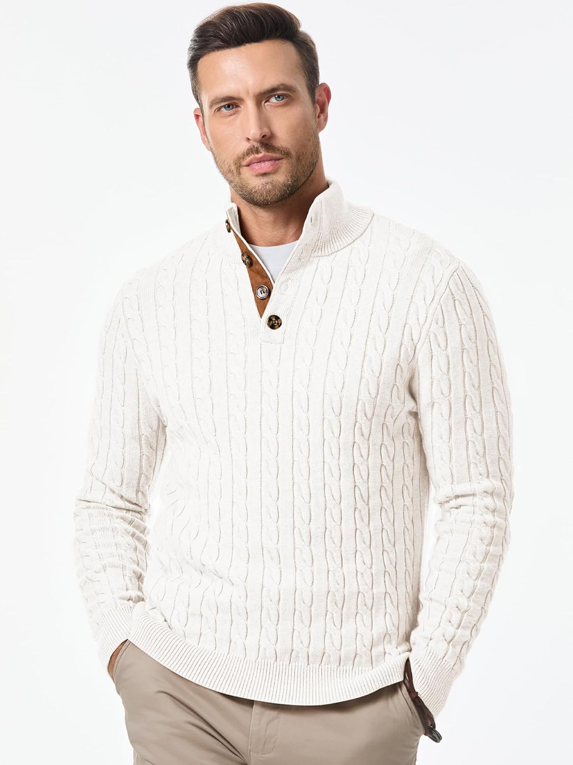 Detalle 2 de JMIERR Men's Cable Knit Pullover Sweater