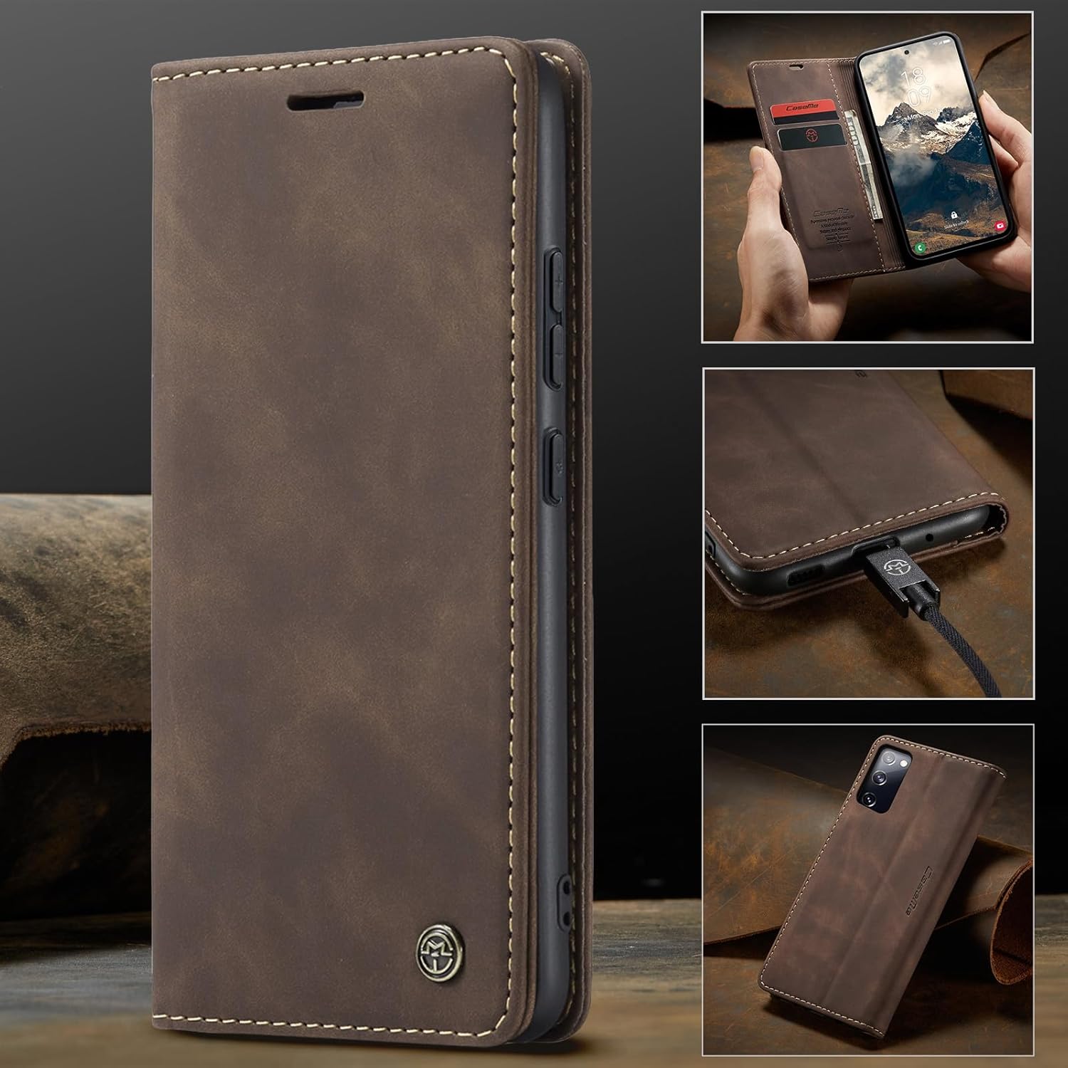 Thumbnail 4 de Lanranwa Leder-Flip-Hülle für Samsung Galaxy S20 5G – Premium Klapphülle mit Standfunktion, Kartenfächer und Magnetverschluss (Farbe Kaffee)