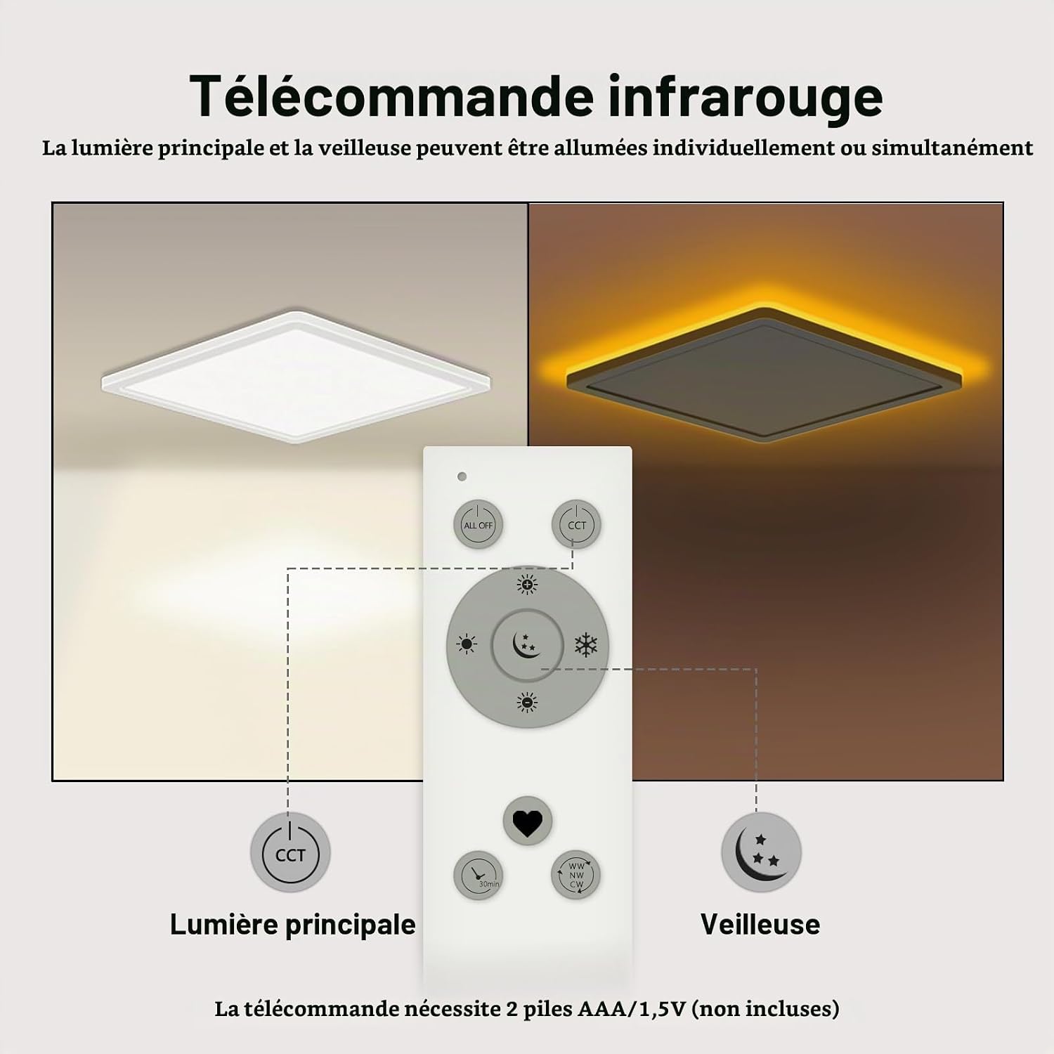Detalle de Bowfar B-D-30F led-plafondlamp, 3.200 lm met dimbaar amberkleurig nachtlicht