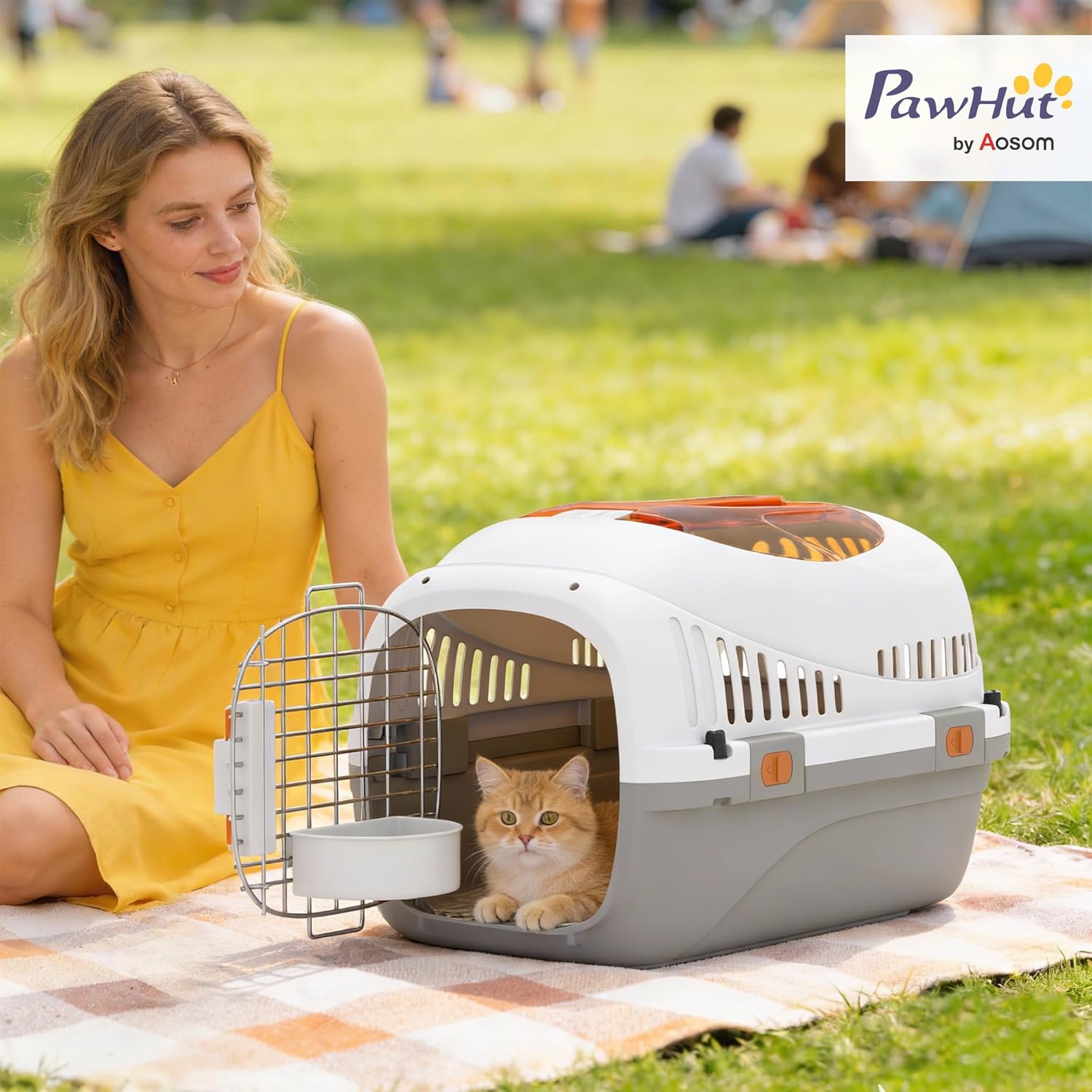 Thumbnail 1 de PawHut Caisse de Transport pour Chat et Chien jusqu’à 4 kg – 49 x 32 x 31 cm, porte acier, bol suspendu et lavage facile