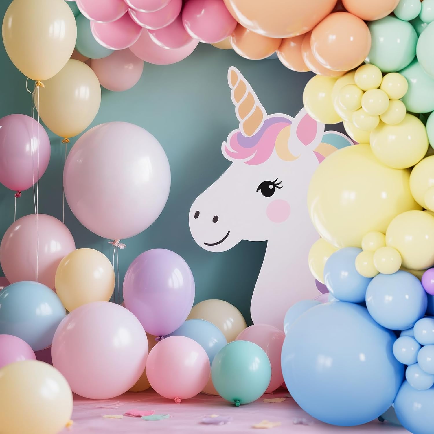 Detalle 2 de Rainbow Pastel Balloons Arch Garland Kit (Latex, Assorted Sizes) — 114-Piece Party Decoration Set