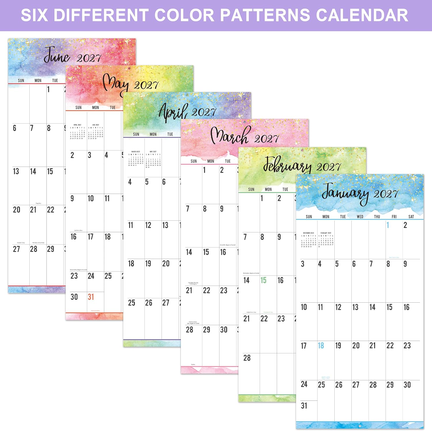 Detalle de Journaltastic JOZDSMSKGLB13 2027 Wall Calendar, 12" x 24" Open, Large Grid