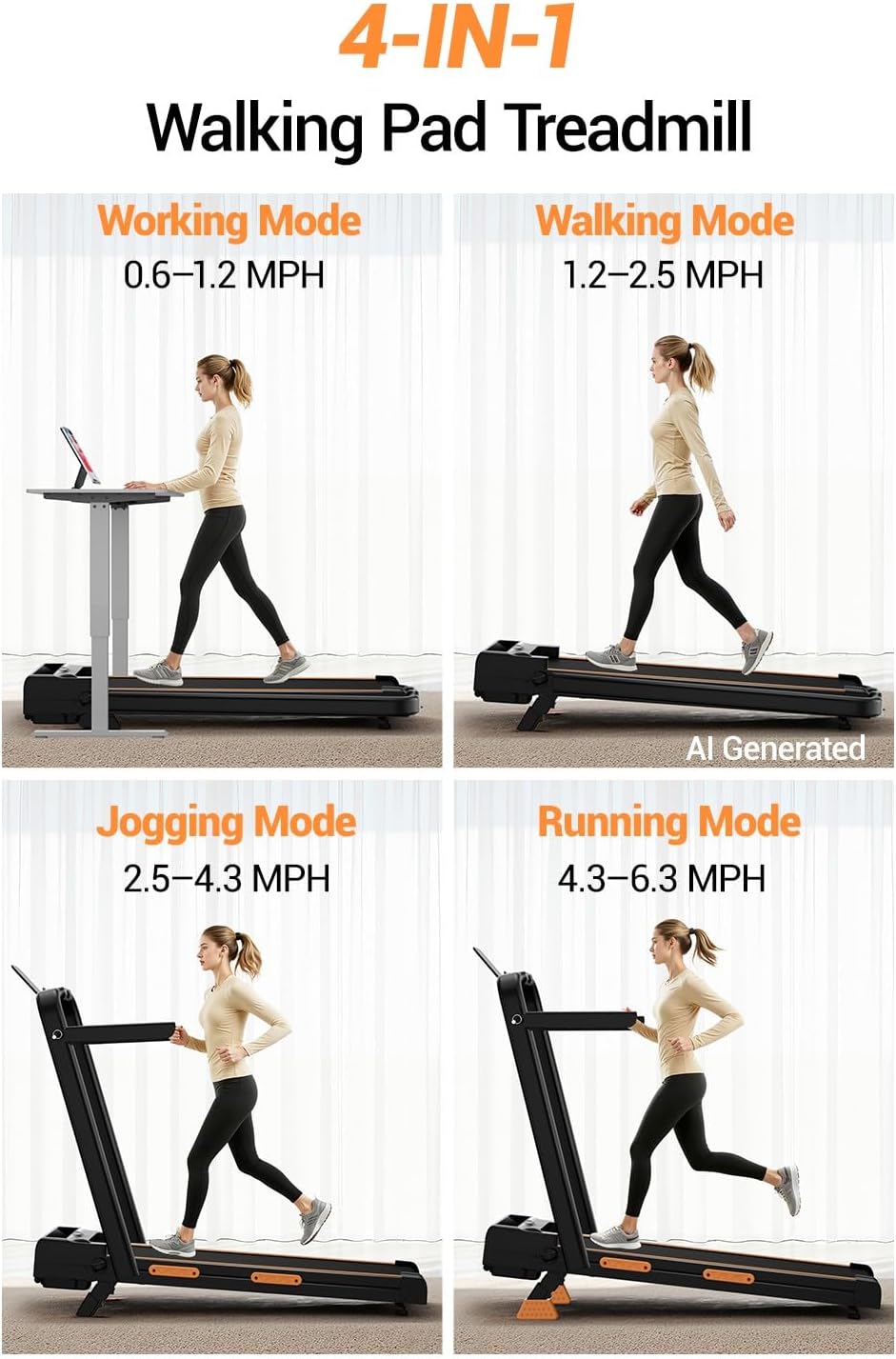 Detalle de Walking Pad Treadmill, 350 lb Capacity