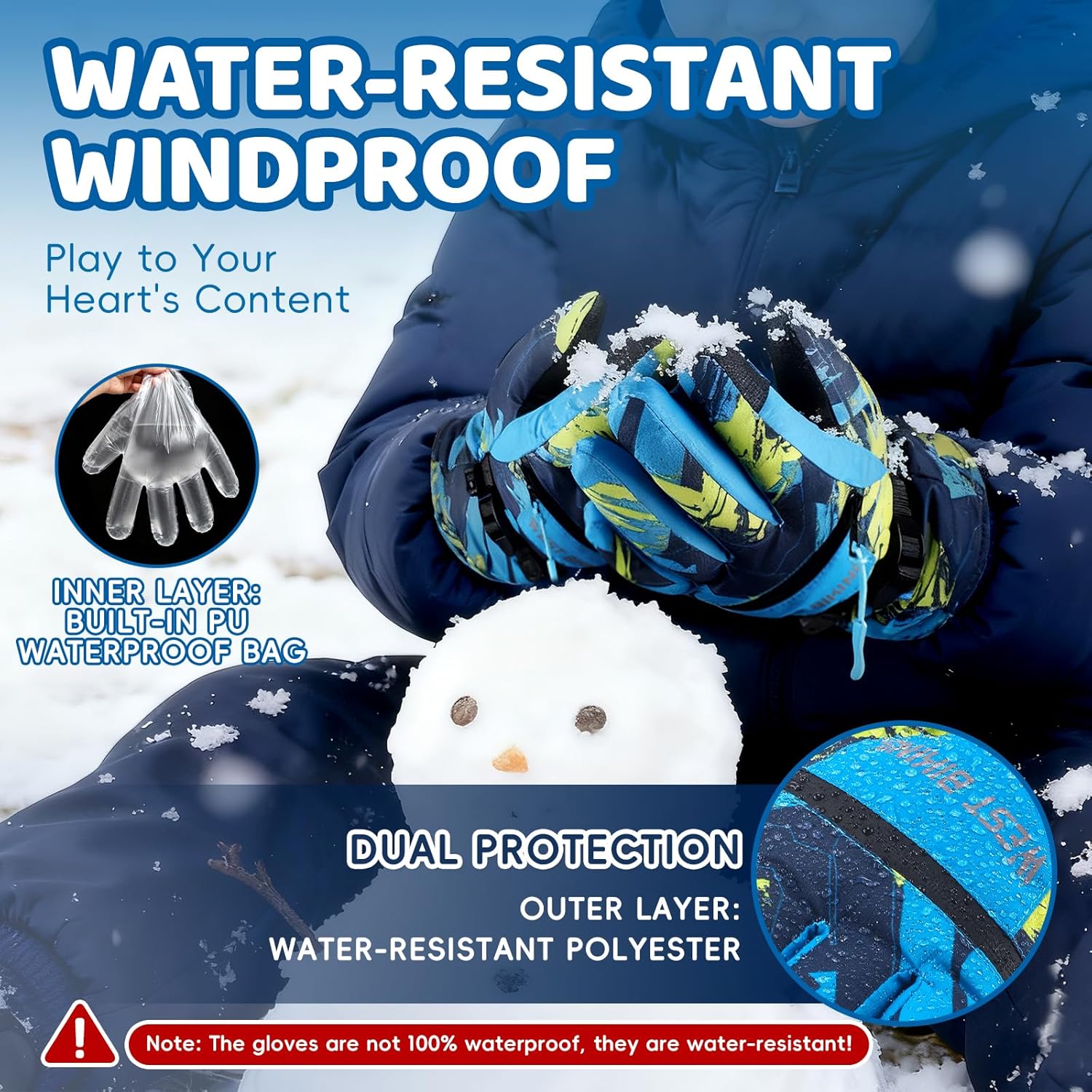 Thumbnail 3 de West Biking Skihandschuhe Kinder 3M Thinsulate, wasserdicht