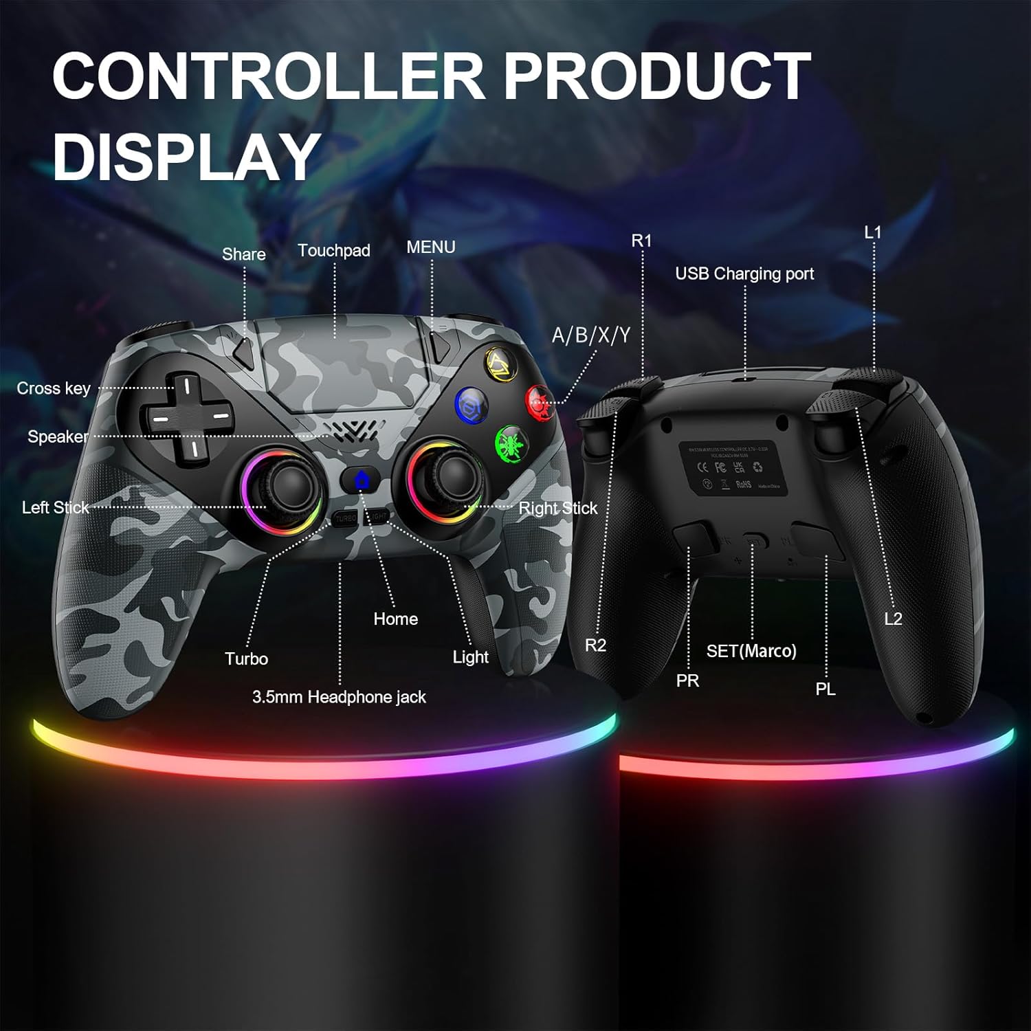 Thumbnail 6 de Gamrombo PS5 Wireless Controller with RGB Light, Turbo & Programmable Macro—Multi-Device Flex