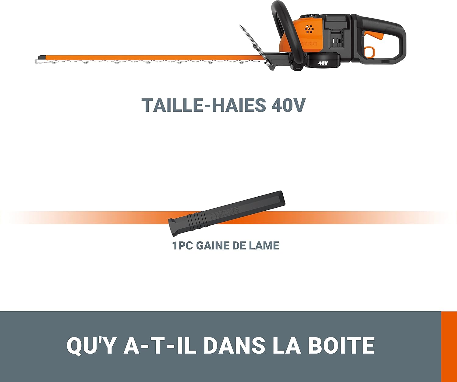 Detalle 2 de WORX Taille-Haies sans Fil 40V WG284E.9 – Lames 60 cm, double action, 27 mm