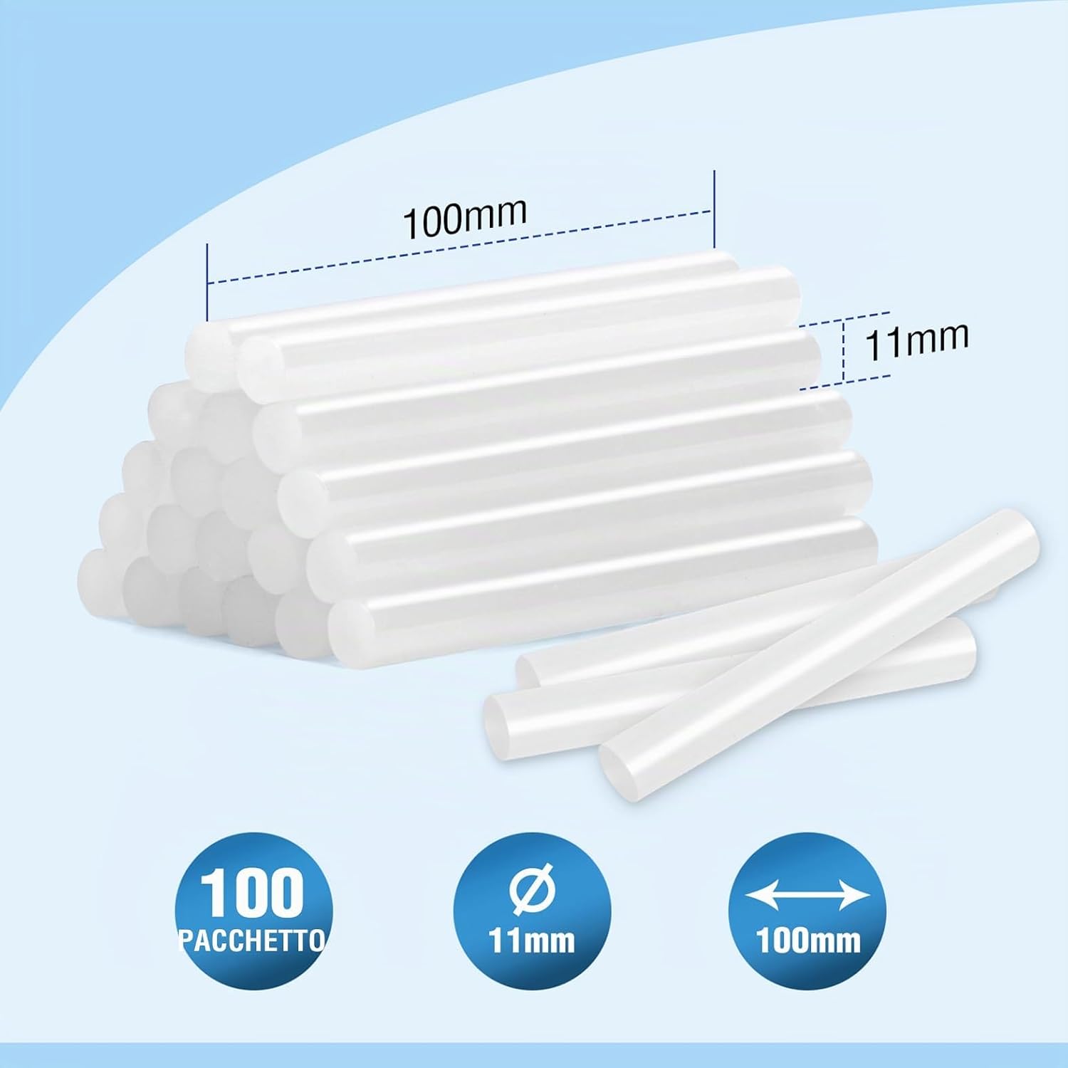Detalle de WORKPRO 100 bastoncini di colla a caldo da 11 mm (trasparenti) per pistola a caldo universale