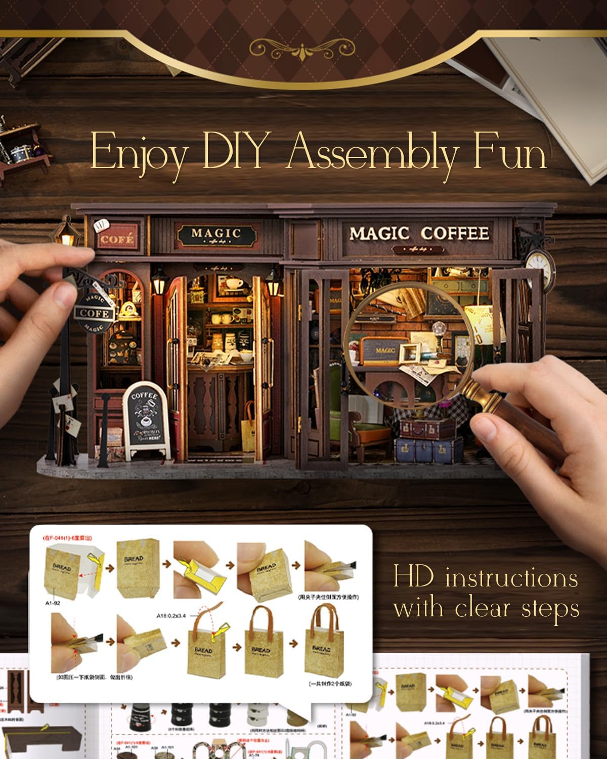 Thumbnail 5 de CUTEBEE – Kit de maison de poupée à monter soi‑même, café rétro en bois 3D