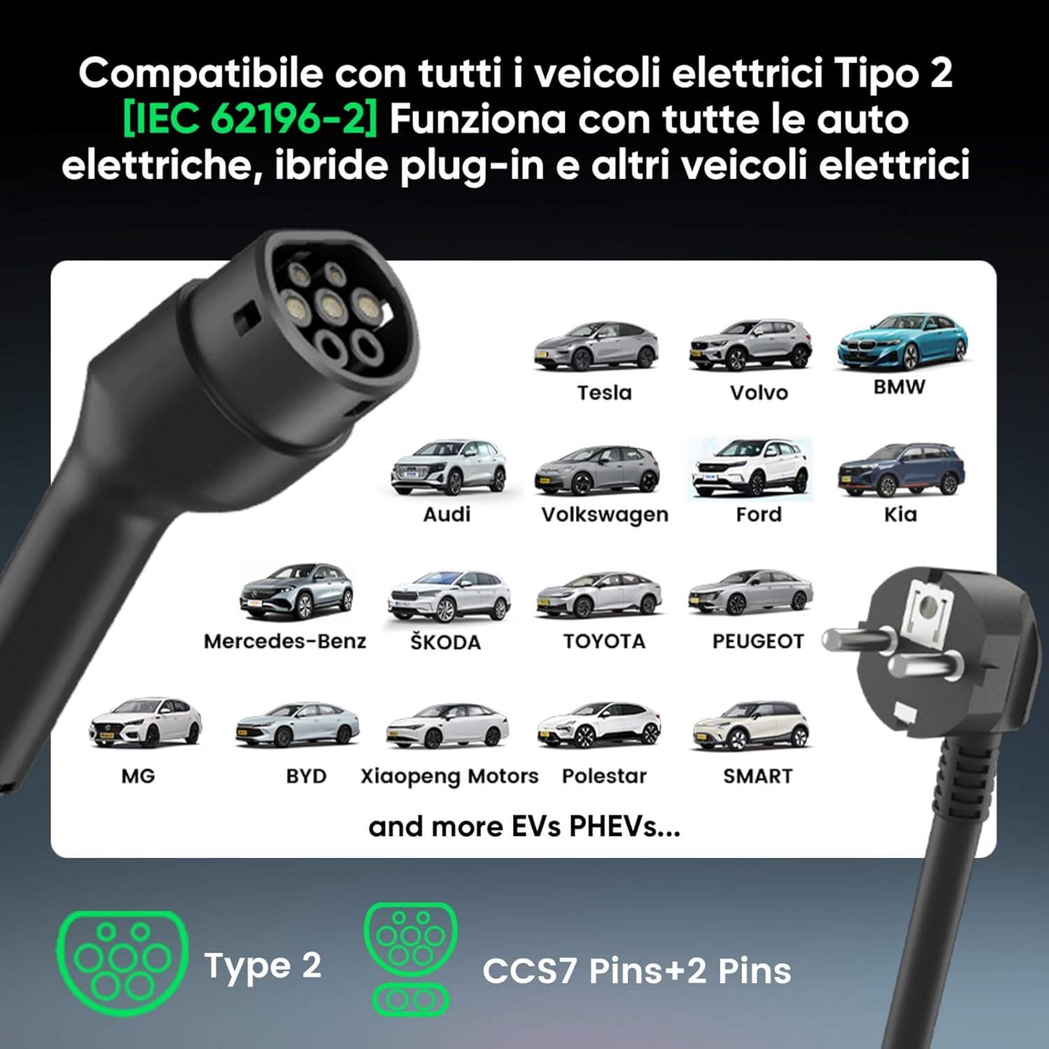 Thumbnail 6 de GONEO Cavo Ricarica Auto Elettrica Tipo 2 Schuko 16A 3,68kW monofase, 5 m con sensore di temperatura e protezione CA/CC