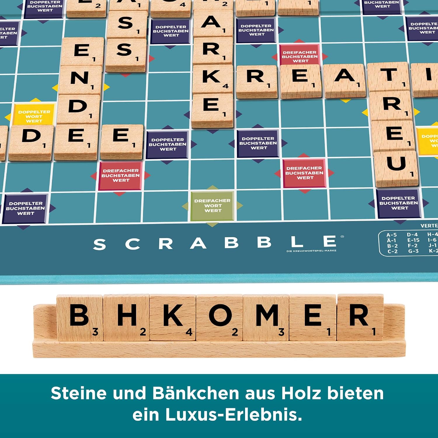 Detalle de Mattel Games Scrabble Brettspiel (JGR62) – klassisches Wortspiel mit Holz-Buchstaben, zwei Spielmöglichkeiten