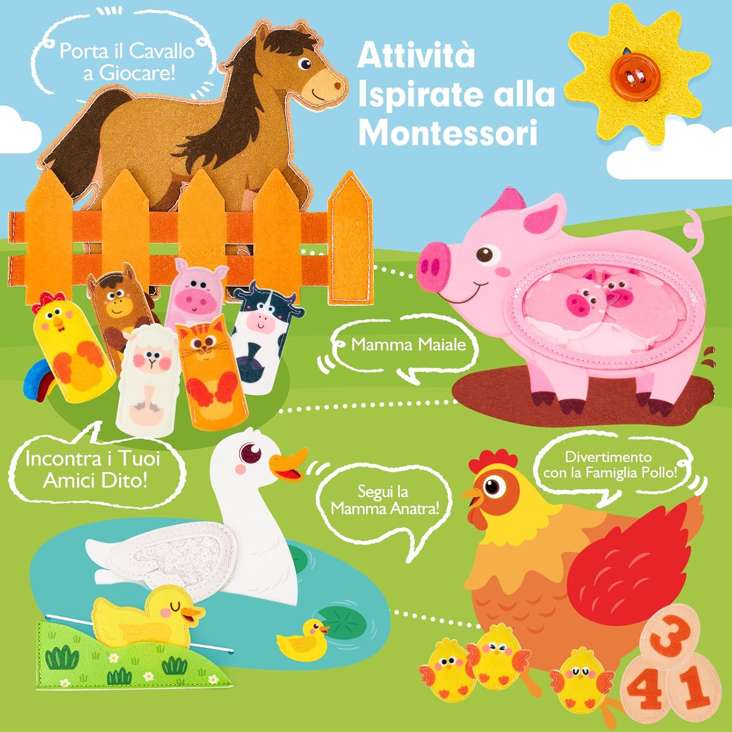 Thumbnail 2 de hahaland Libro Montessori Interattivo 1 Anno Busy Board in feltro (Quiet Book) 1–3 anni