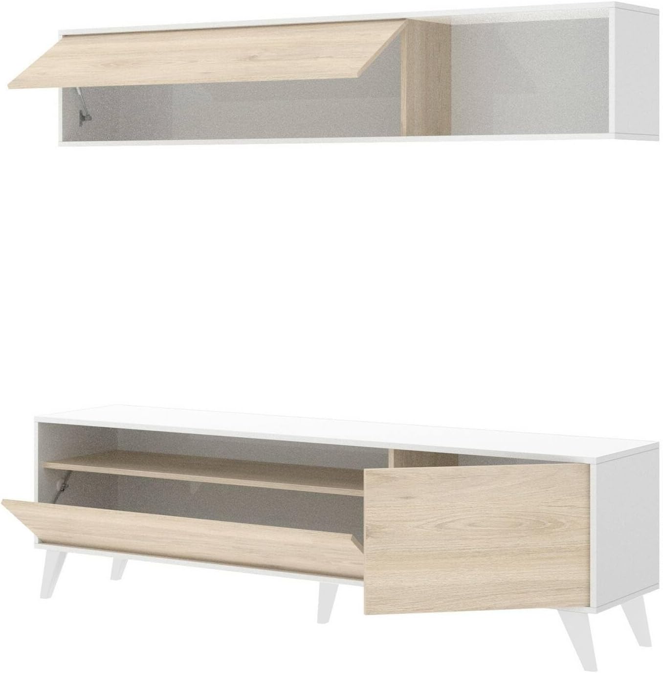 Detalle de Dmora Parete Attrezzata Tambo – Composizione soggiorno 180x41 h180 cm, Bianco e Rovere