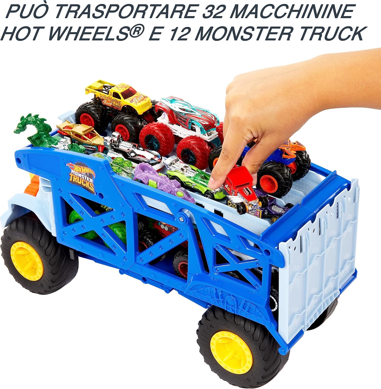 Detalle de Hot Wheels Monster Trucks Rino-Trasportatore: Il Tuo Parco Auto in 2 Livelli per Giovani Piloti