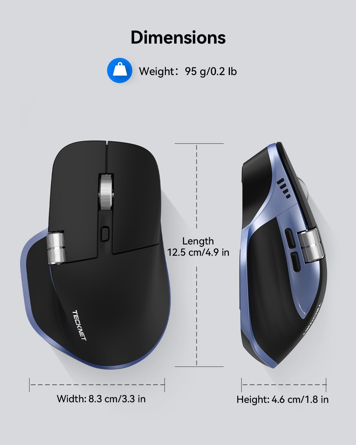 Thumbnail 5 de TECKNET Wireless Mouse: Ergonomic, Dual-Mode Bluetooth / 2.4GHz with Thumb Scroll and 4800 DPI