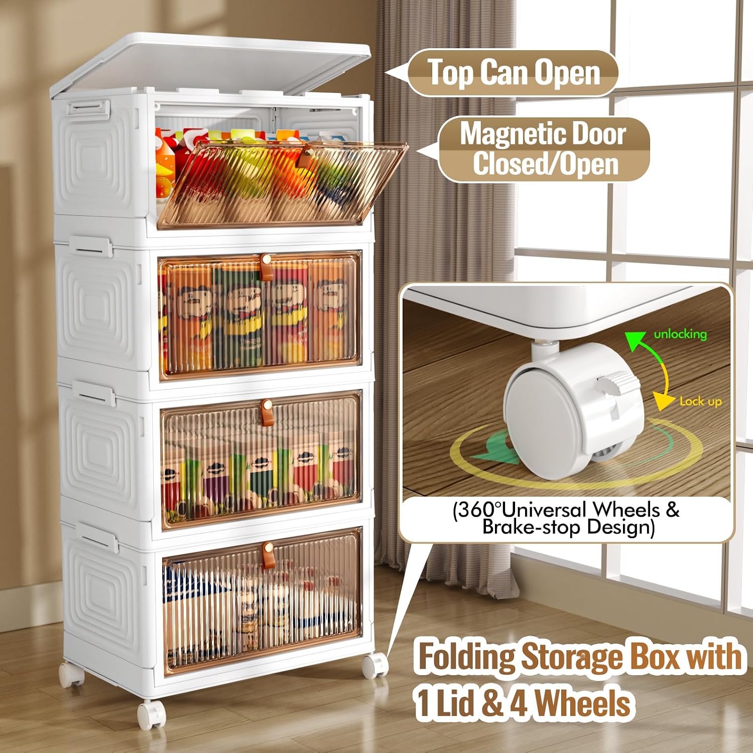 Detalle 2 de SNSLXH 1579 4-Tier Stackable Storage Bins, 23-Quart with Wheels
