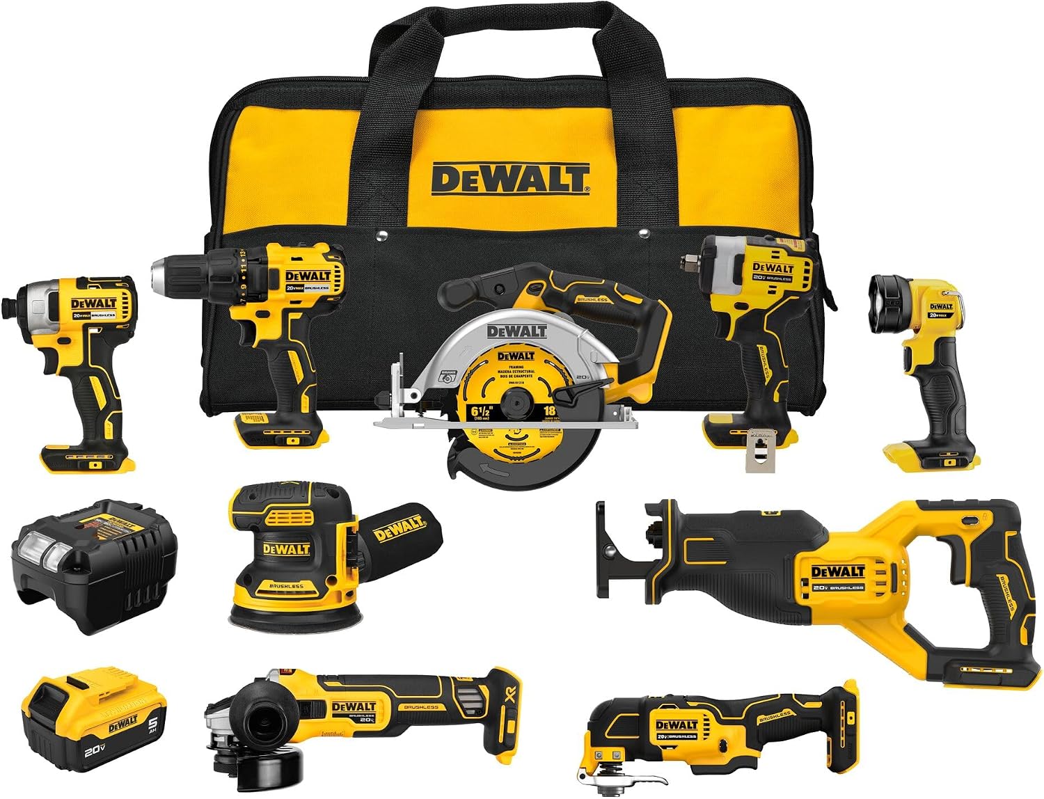 Detalle de DEWALT DCK921P1 20V MAX 9-Tool Combo Kit with Brushless Tools and 5Ah Battery
