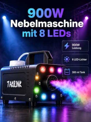 Detalle de TAKRINK Nebelmaschine 900W mit RGB LED – Rauchmaschine mit Fernbedienung, 16 Farben