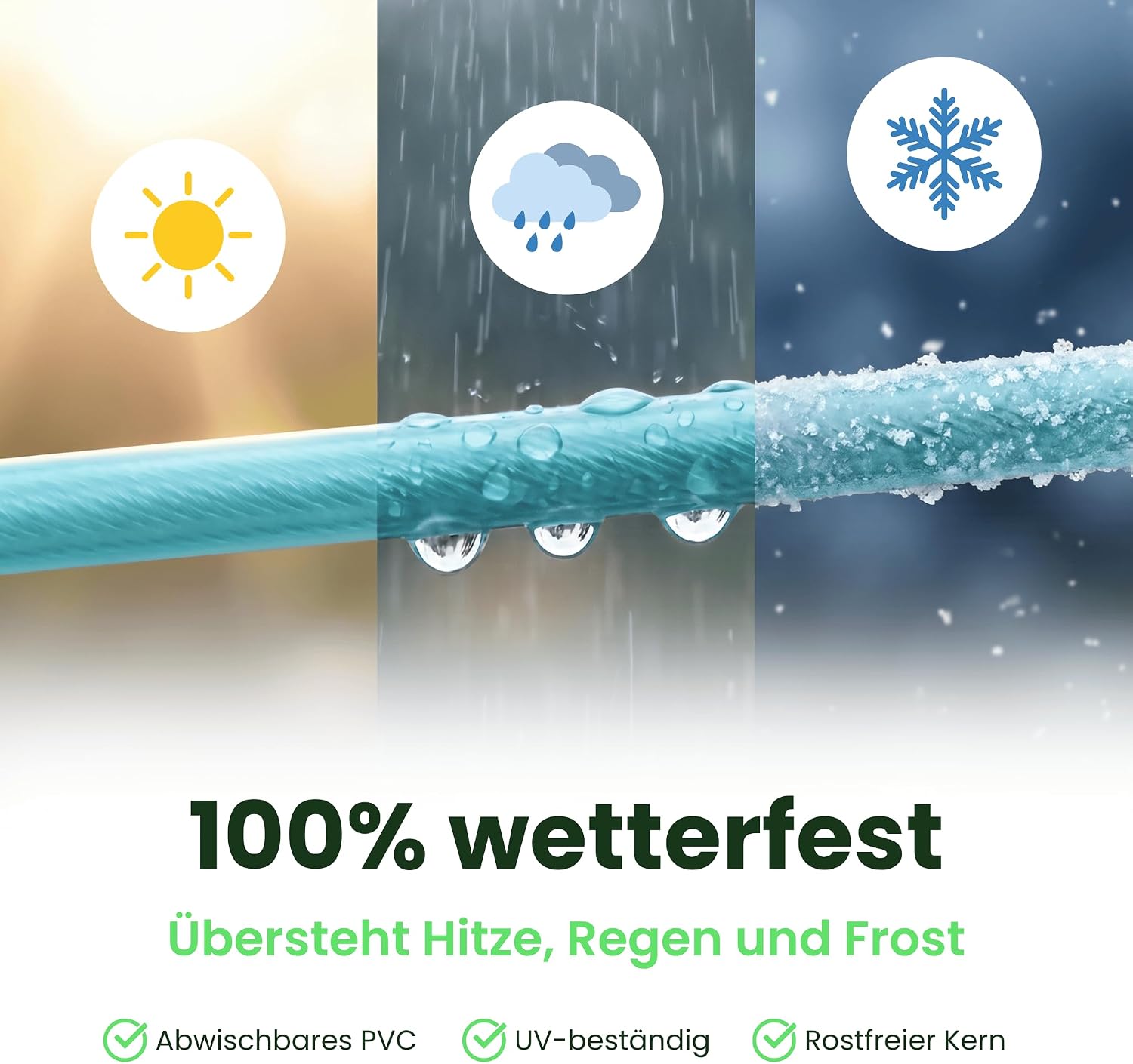 Detalle de SimplySmooth Wäscheleine 70m – Starke Außenleine mit Stahlkern, türkis