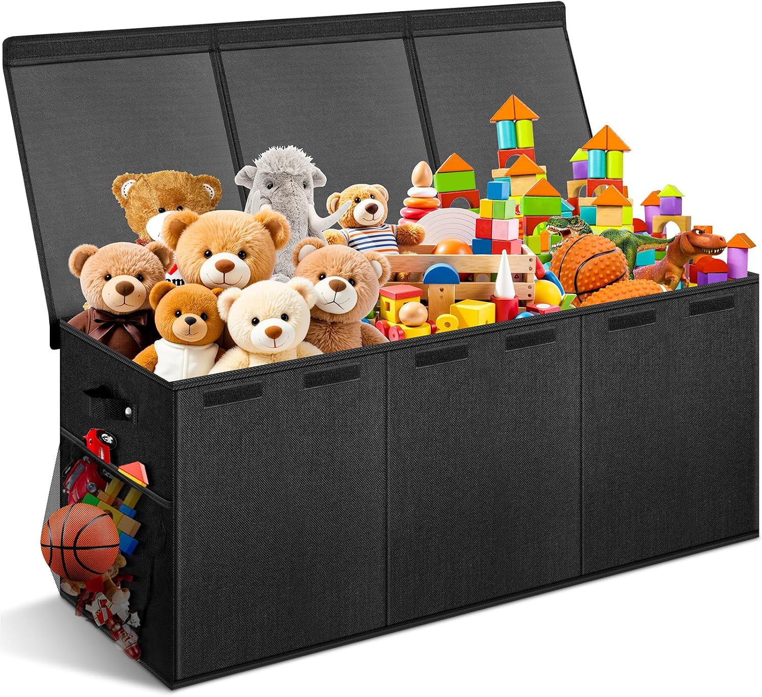 Detalle de Rocamdo Extra Large Toy Box, 38" x 16" x 14", Black Linen with Lids