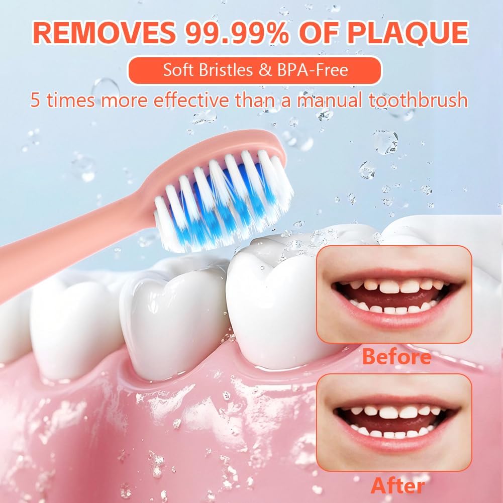 Thumbnail 6 de Vicloon Kids Electric Toothbrush (Pink) – 6 Replaceable Heads, 4 Modes, 18000 Strokes, IPX6, 2-Minute Timer