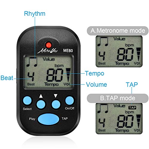 Detalle de MOREYES Mini métronome numérique avec haut-parleur multifonction – compact et pratique pour saxophone, piano, guitare, violon, flûte et tambour