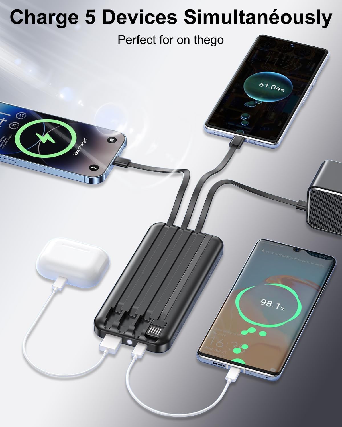 Thumbnail 3 de Batterie Externe 20000mAh avec câbles intégrés et charge rapide 22,5W, power bank 22,5W avec écran LED