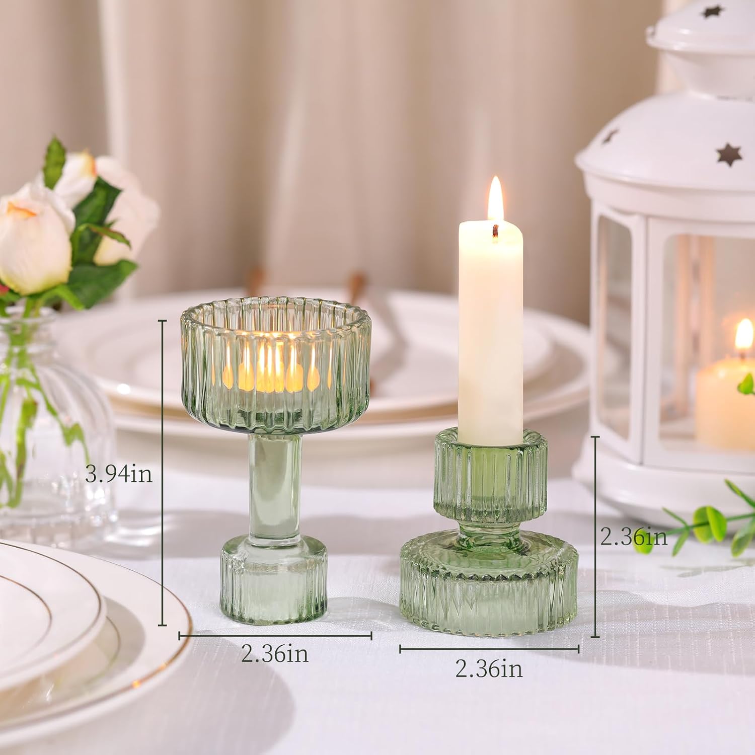 Thumbnail 2 de Candlestick Holders Bulk 6-Piece Green Crystal Set 🕯