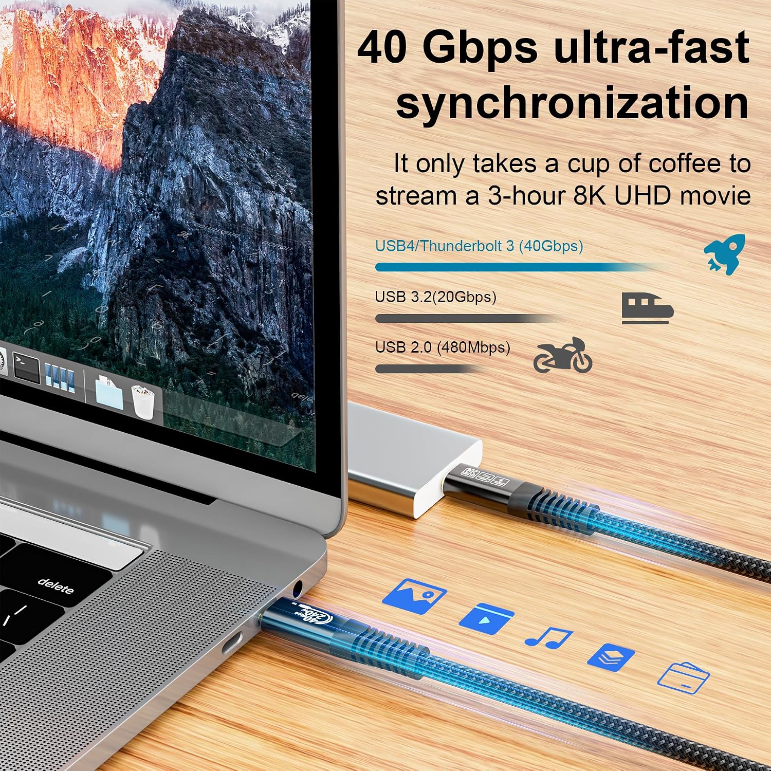 Detalle de CAKOBLE USB4 USB-C-Kabel 2 m