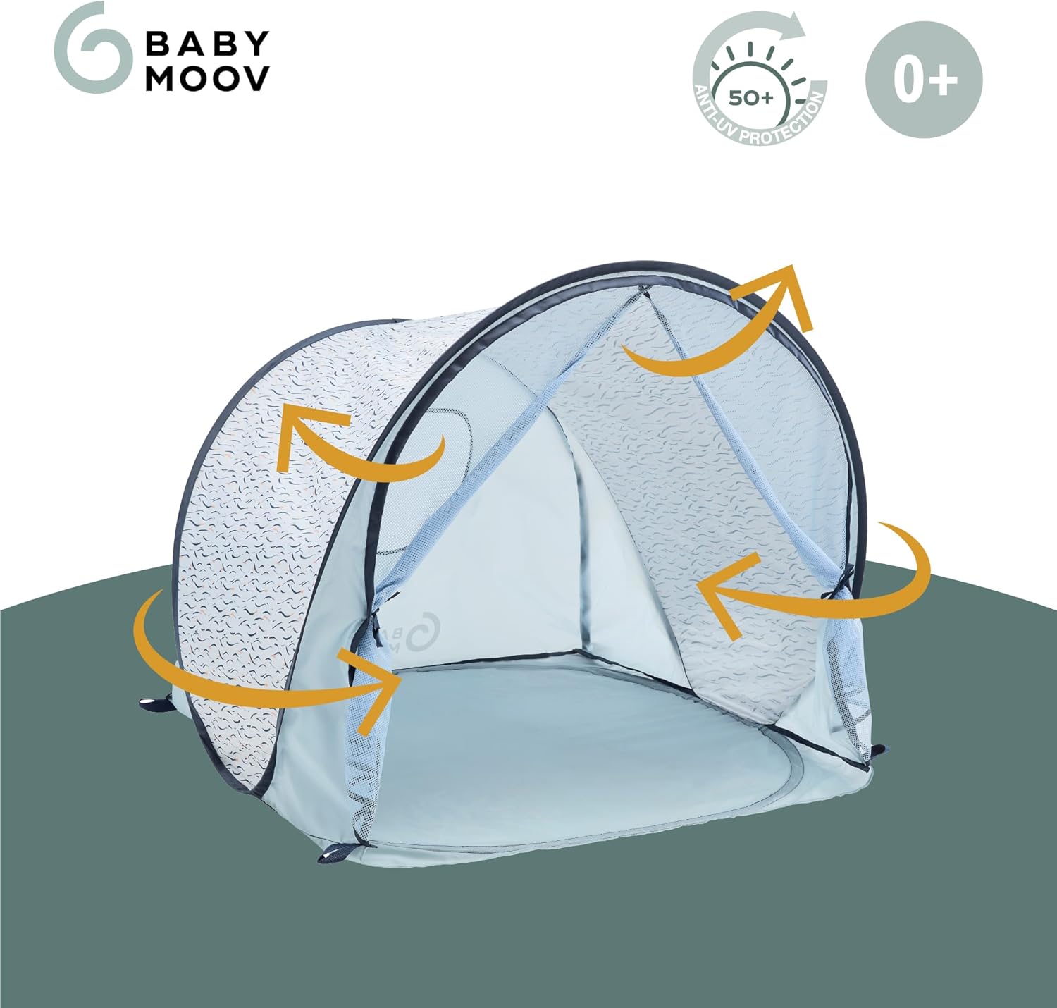 Detalle de Babymoov Tente Anti-UV Bébé Haute Protection FPS 50+ avec moustiquaire intégrée (pop-up) – Grande tente de plage Blue Waves