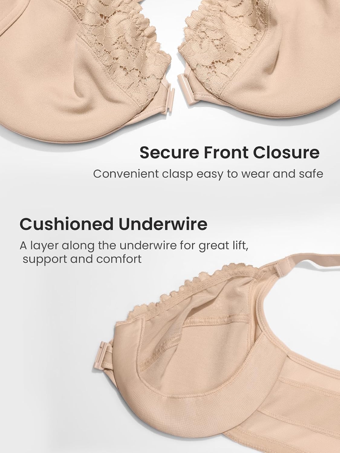 Detalle de DELIMIRA Femme soutien-gorge à armatures, fermeture devant et dentelle grande taille