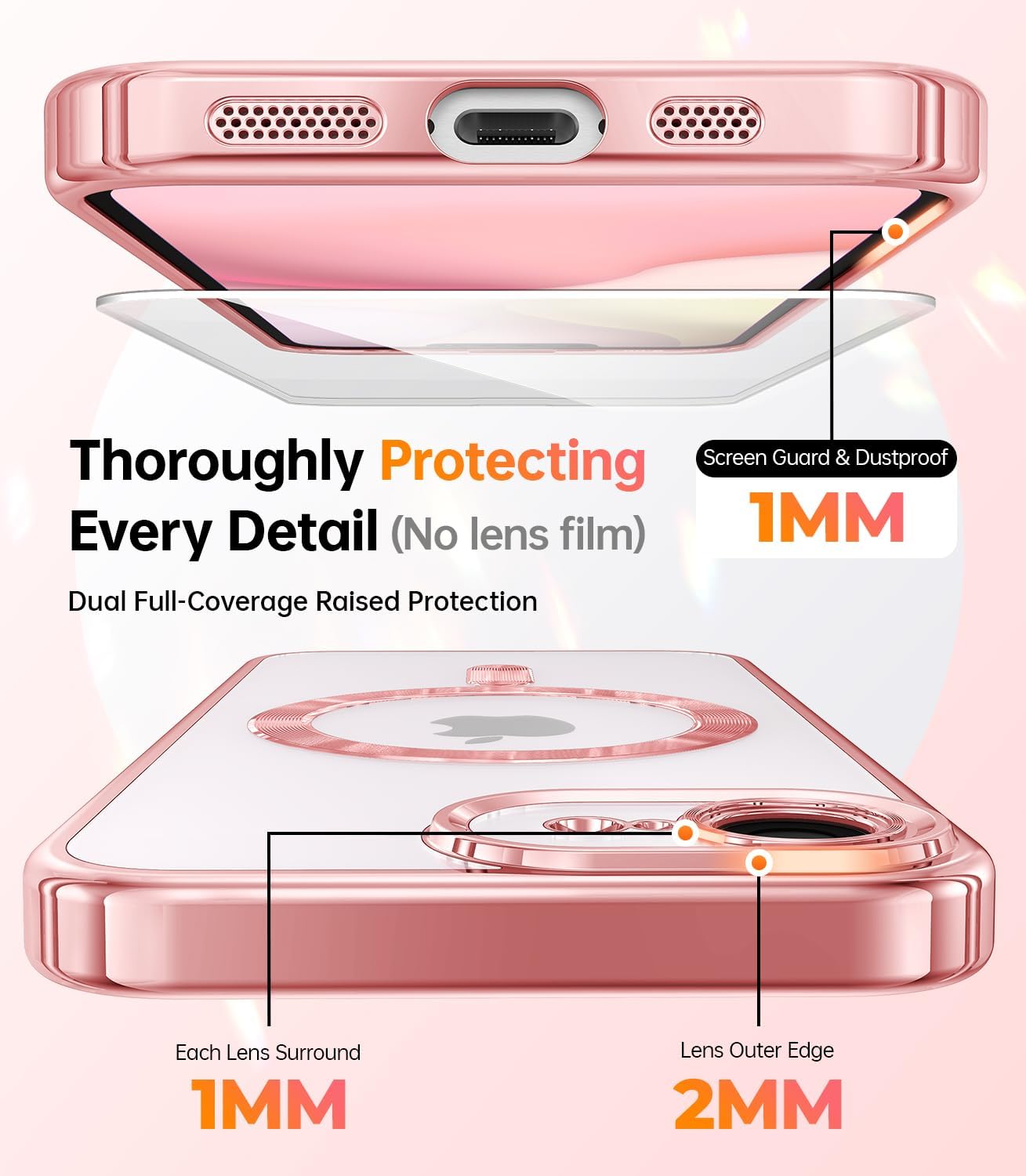 Thumbnail 3 de Meifigno Designed for iPhone 17e/16e Case (6.1") with MagSafe, Glitter Card & Wrist Strap, Rose
