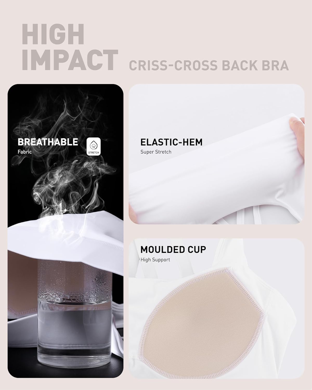 Detalle de RUNNING GIRL High Impact Sports Bra for Women — Scoop Neck Strappy, High Support with Moulded Cups